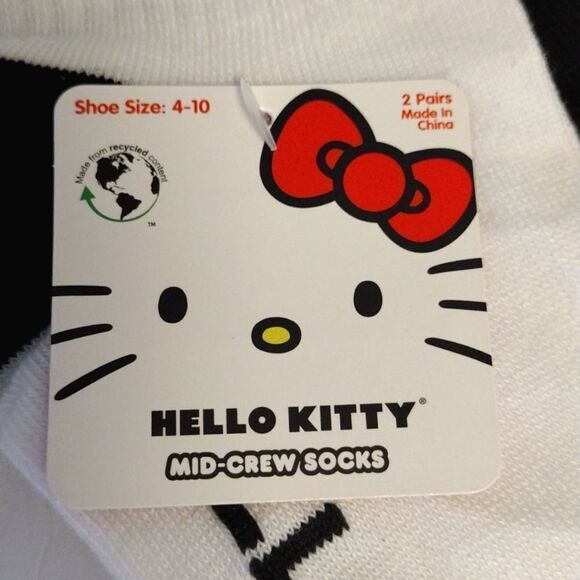 Hello Kitty Black White Cheetah Print 2 Pairs Mid Crew Socks NWT - Picture 4 of 12